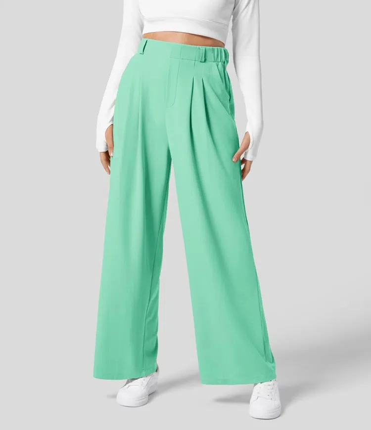Damenhose, karierte, figurbetonte Hose mit weitem Bein und Taschen, hochtaillierte, lässige, figurbetonte Hose mit weitem Bein für Damen. – Detail 30