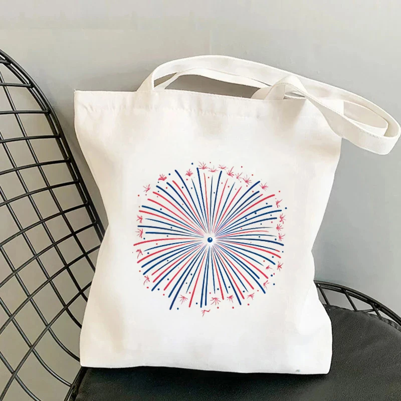 Borsa a tracolla in tela stampata con fuochi d'artificio romantici borsa a tracolla portatile di grande capacità da viaggio di moda borsa per supermercato riutilizzabile