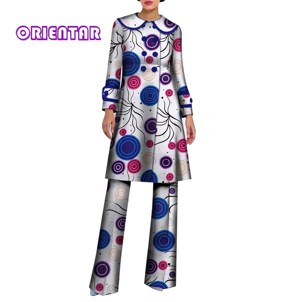 Trajes africanos para mujer, conjunto de 2 piezas, Tops largos y pantalones con estampado africano, ropa Bazin Riche, trajes africanos WY6690