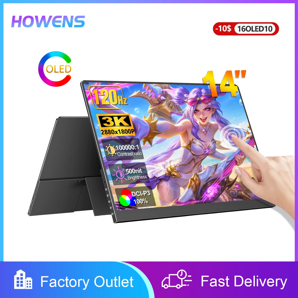 14inch 3K OLED Screen 120Hz Gaming Monitor VS 2K 500nit 2880x1800 External Portable HDMI Type-C For PC Mac Laptop Phone PS5 Xbox