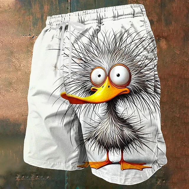 

Funny Cartoon Animal Pattern Beach Shorts Men Multiple Character Duck Dog Cat Couple Matching Quick Dry Casual Swim Trunks