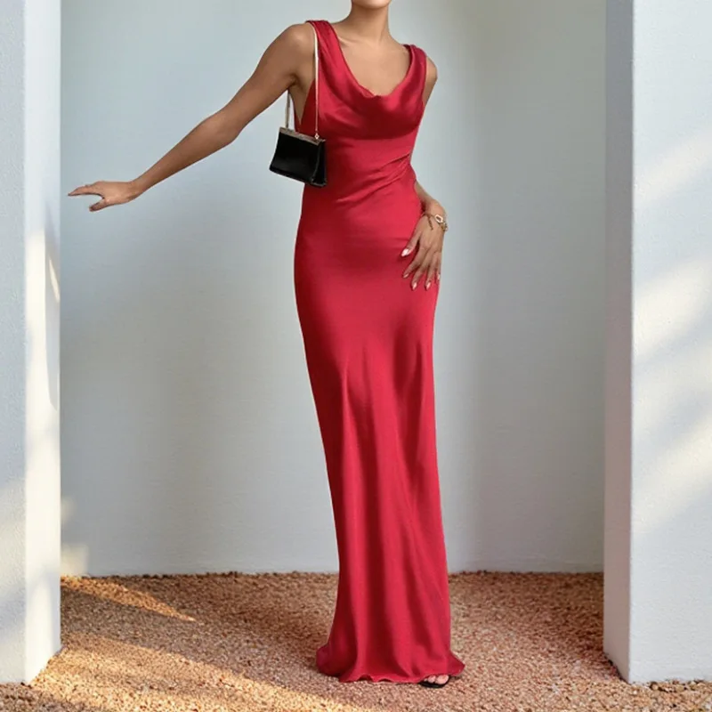 XY252902025 Novo estilo de moda elegante sexy sem costas vestido com gola de bolso