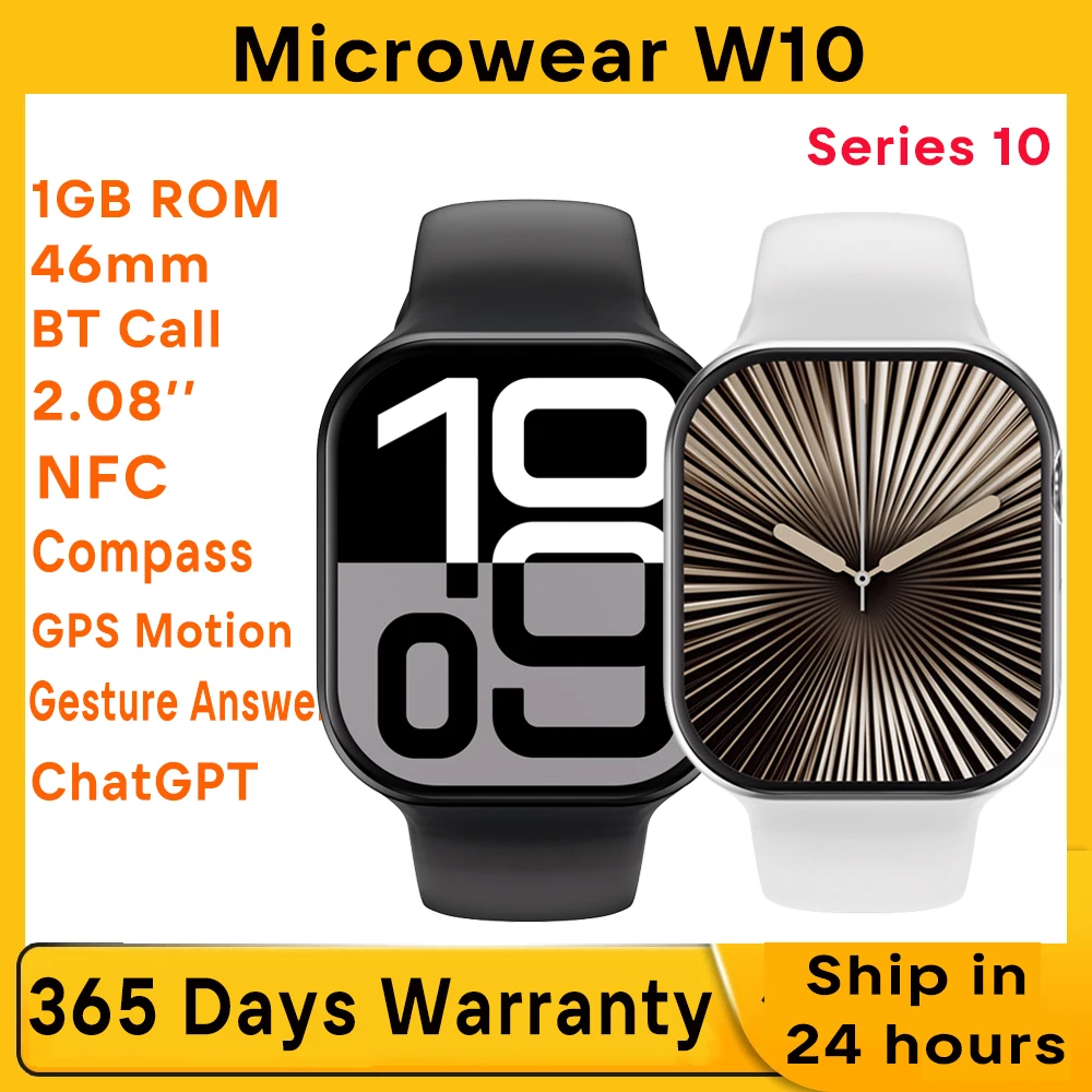 Microwear W10 Smart Watch X Series 10 1GB ROM BT Call ChatGPT NFC Compass GPS Tracker Pin Lock Wear Max Smartwatch Men Women