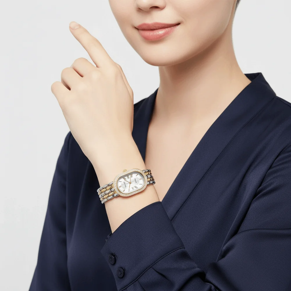 Oval Dial Women's Quartz Watch Minimalist Elegant Vintage Female Clock Rhinestone Encrusted Adjustable Fashion Jewelry Watch