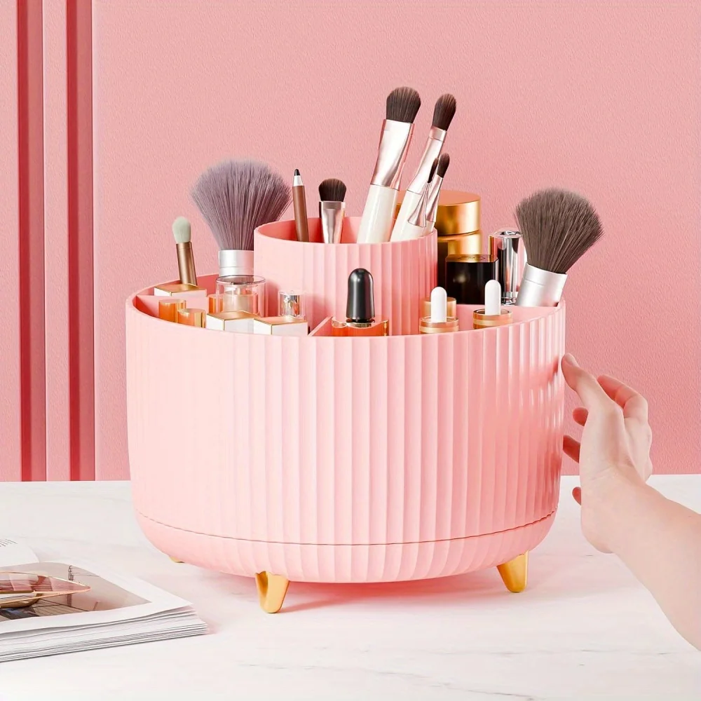 360° Rotate Makeup Brush Holder Organizer 5 Slot Desktop Storage Cup Organization for Skincare Countertop Bathroom Vanity Office