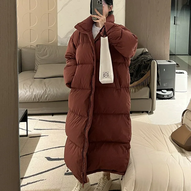 Winter Women\'s Long Down Coat Fashion Loose Stand-up Collar Windproof Loose Oversized Thickened Warm White Duck Down Down Jacket