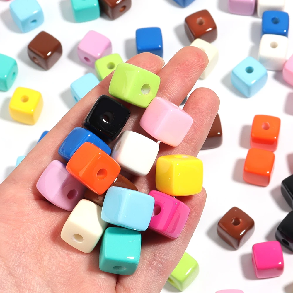 10pcs/Lot Acrylic Square Shape Beads Baking Varnish Cube Spacer Bead for DIY Original Bracelet Necklace Charms Jewelry Making - view 6