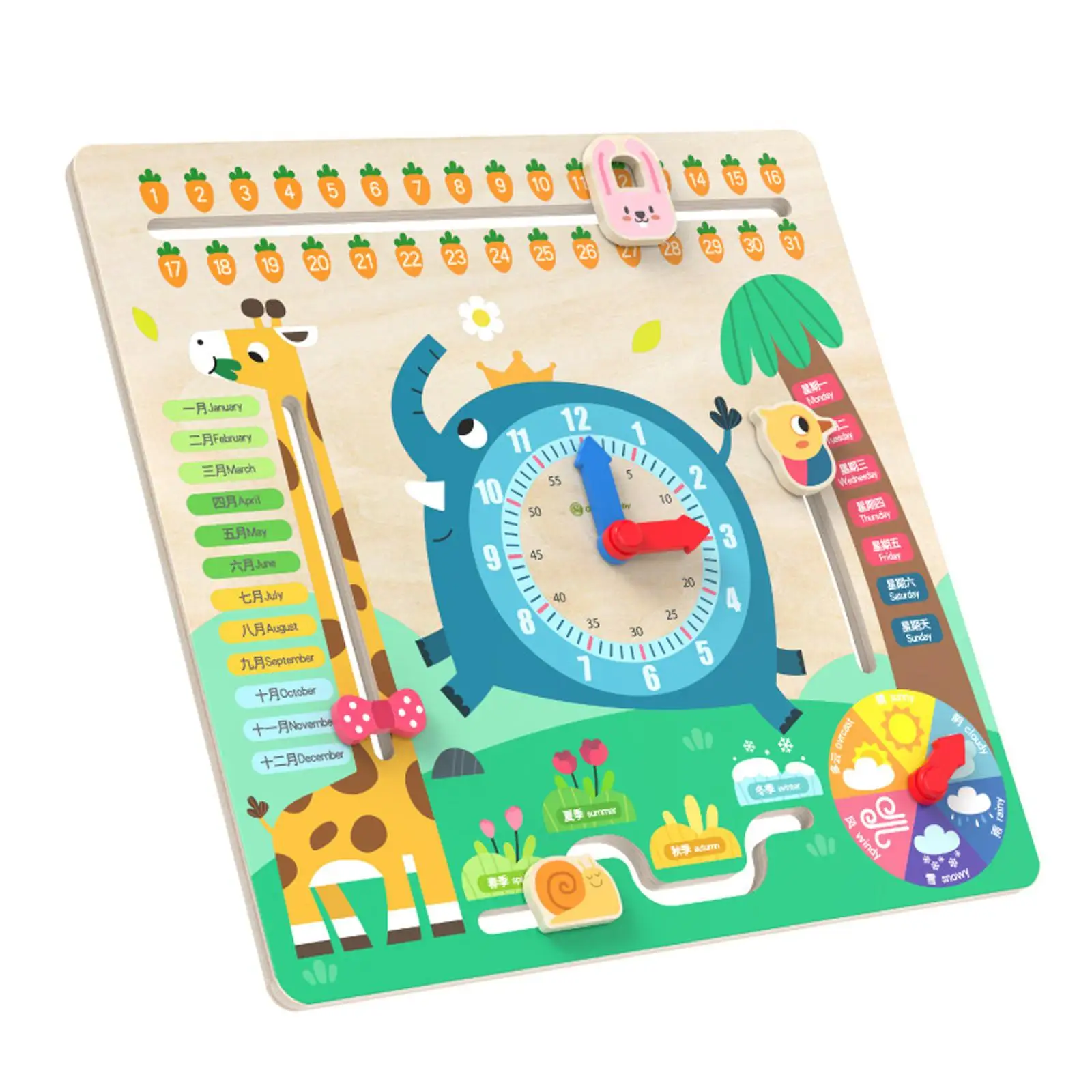 Reloj Calendario de madera para niñas y niños, juguete divertido de aprendizaje de tiempo