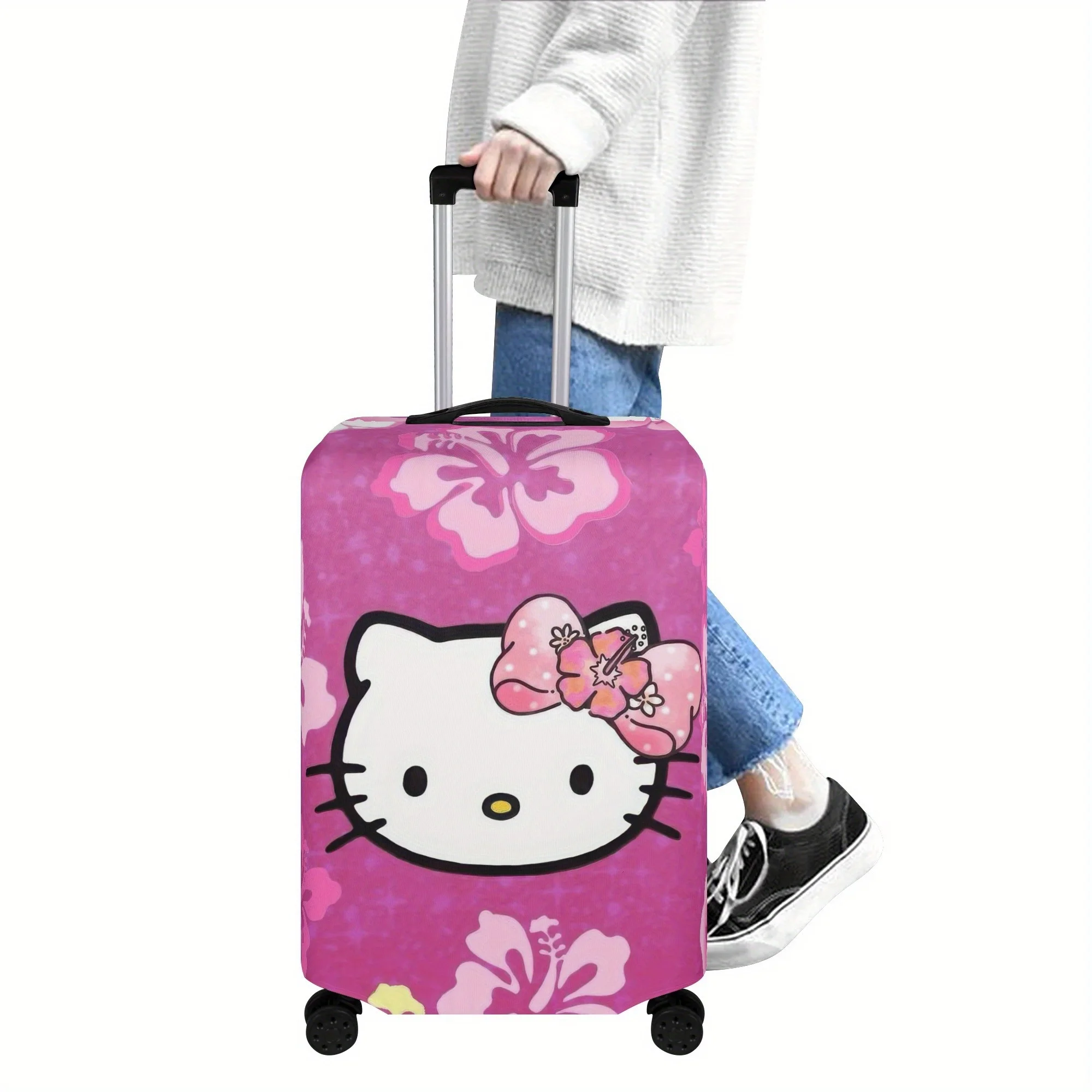 

Sanrio Hello Kitty Luggage Case - Cute Cartoon Pink Flower and Star Pattern Dustproof Polyester Luggage Case
