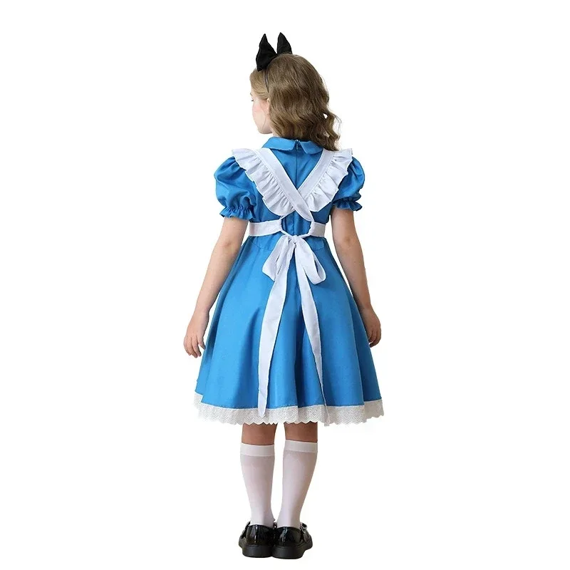 Children Blue Alice In Wonderland Halloween Costume For Kids Party Lolita Maid Dress Cosplay Fancy Carnival Costumes Girls - view 5