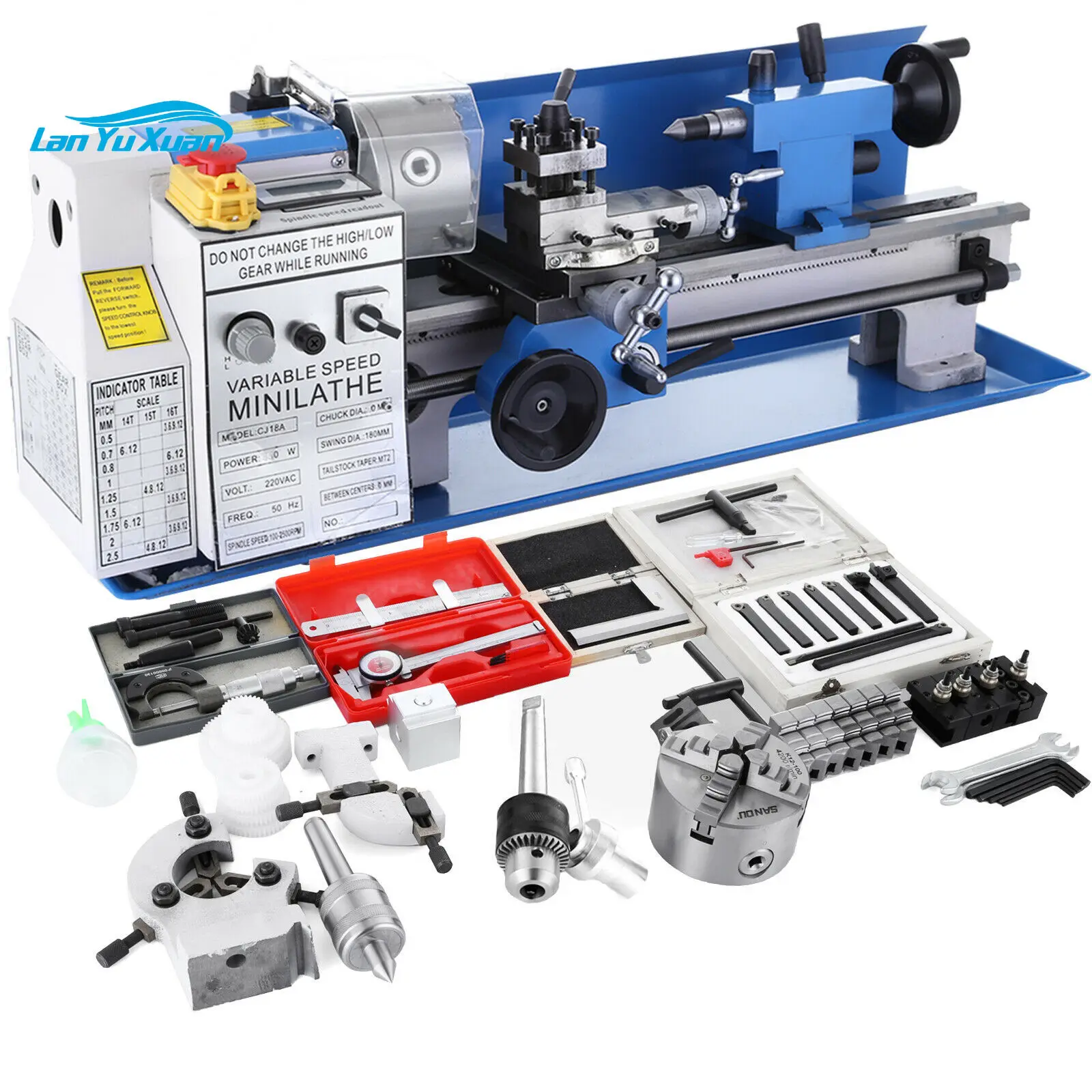 

Factory Hot 550W 7"x14" Variable Speed Mini Wood Metal Manual Lathe Horizontal Machines Accessory Combo