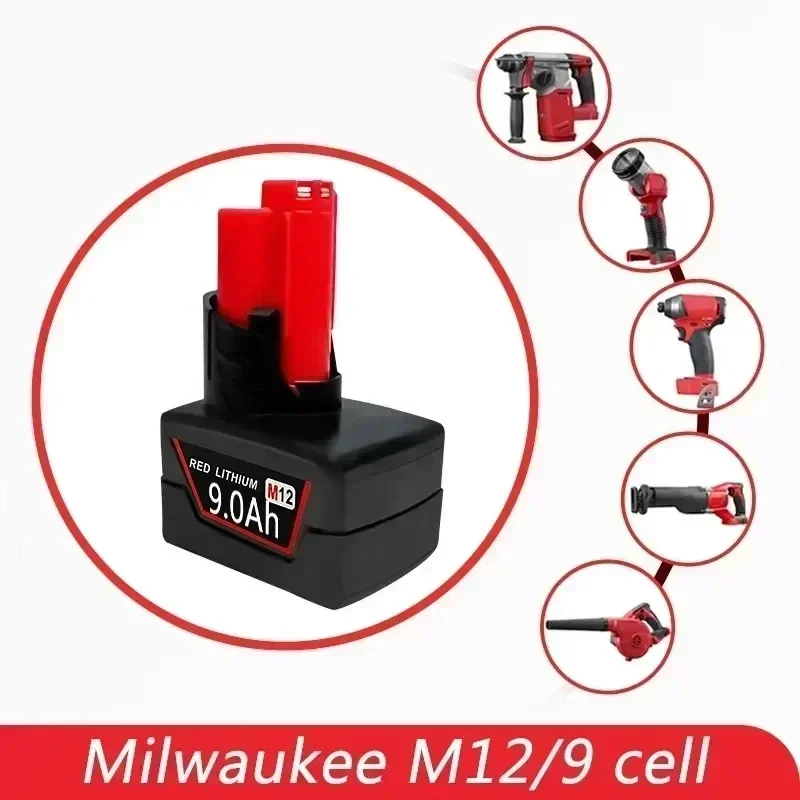 12V9Ah Li-ion Battery for Milwaukee 12V Tools M12 12V M12B6 XC 9.0Ah Cordless Drill Lithium-Ion Batteries 48-11-2402