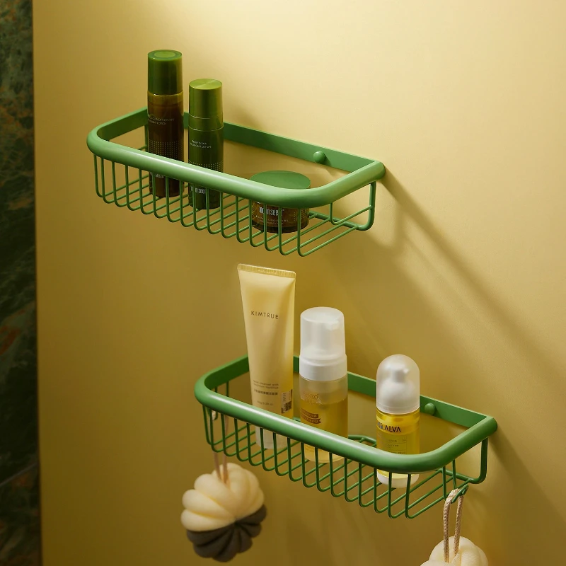 Matcha Green Copper Bathroom Rack Storage Square Caddy Bathroom Shower Storage Rack Shelf Organiser Basket