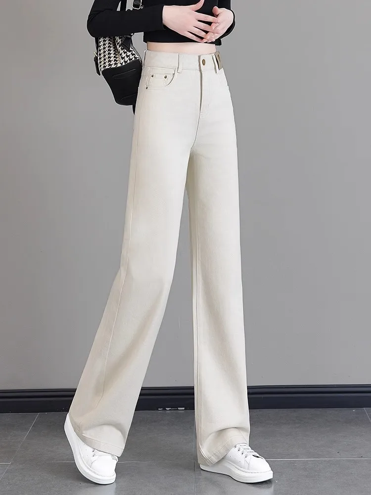 

High Waist Straight Leg Cotton Denim Jeans Women's Casual Loose Fit Slimming Wide Leg Pants Spring Autumn New Style