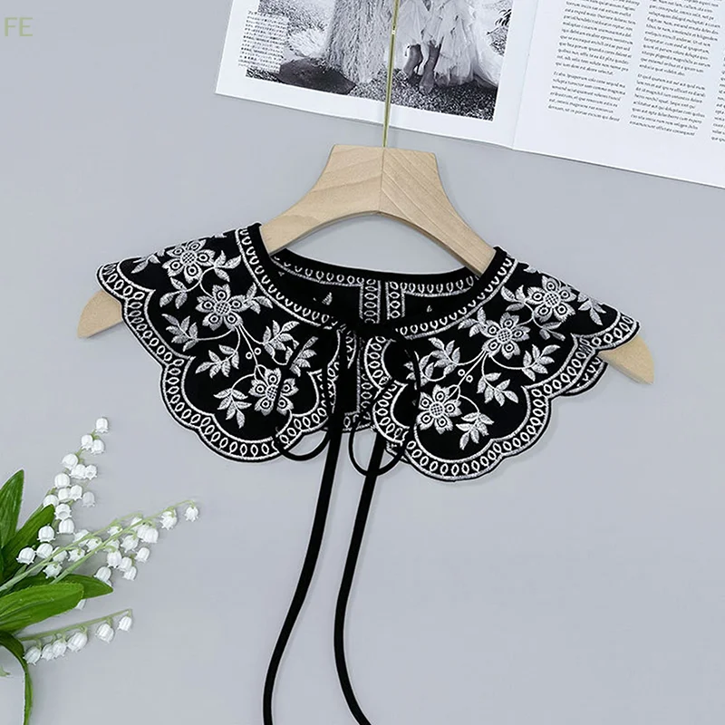[F] Women Girls Lace Fake Collar Shoulder Wrap Detachable Mesh Embroidery Floral Lace Shawl Wrap Cape Half Shirt Collar