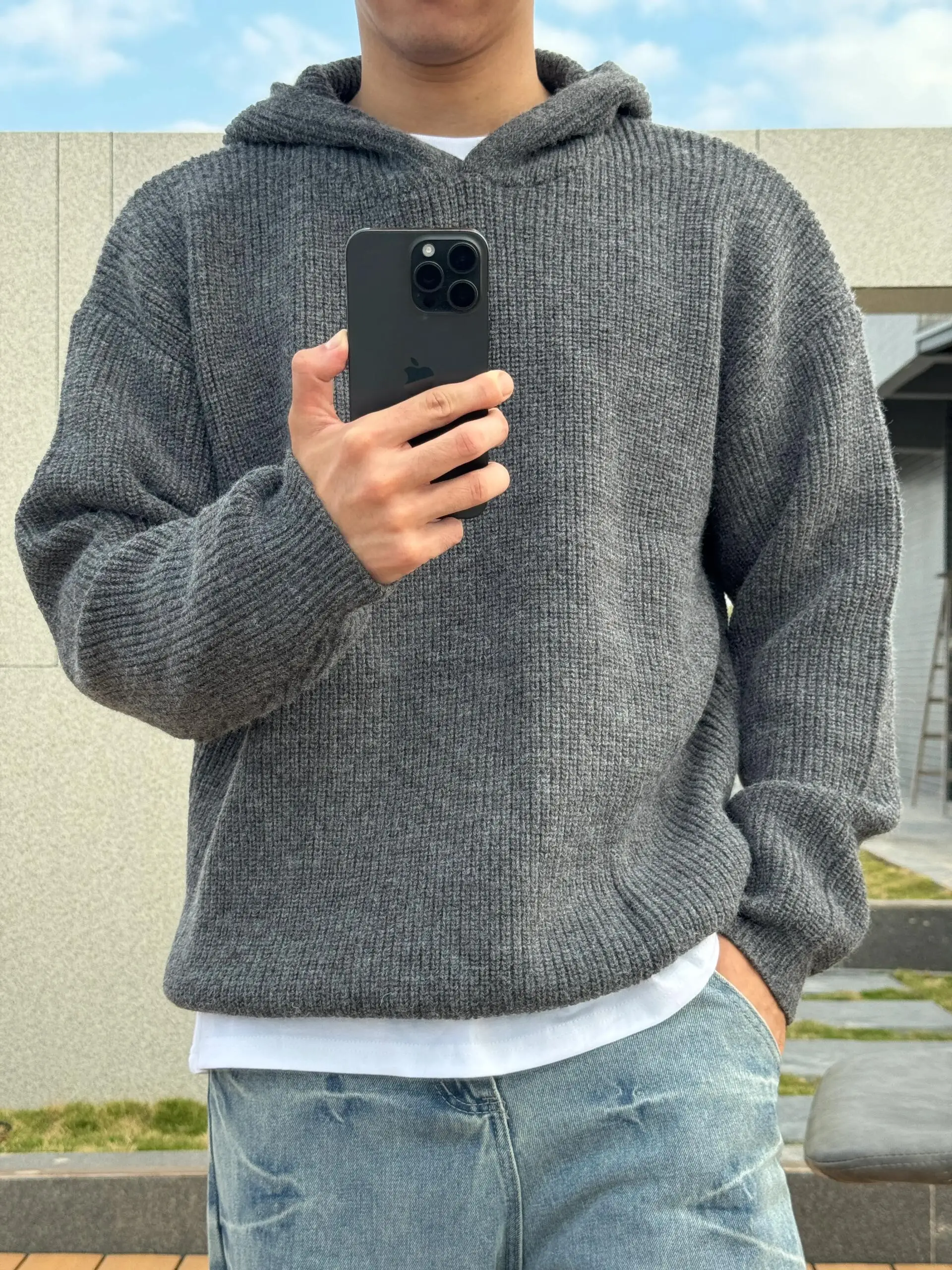 

ay Hooded Men's Knitted Sweater Asymmetrical Hemline American Retro Sle Casual Wear Polyester Fiber Long Sve Coat
