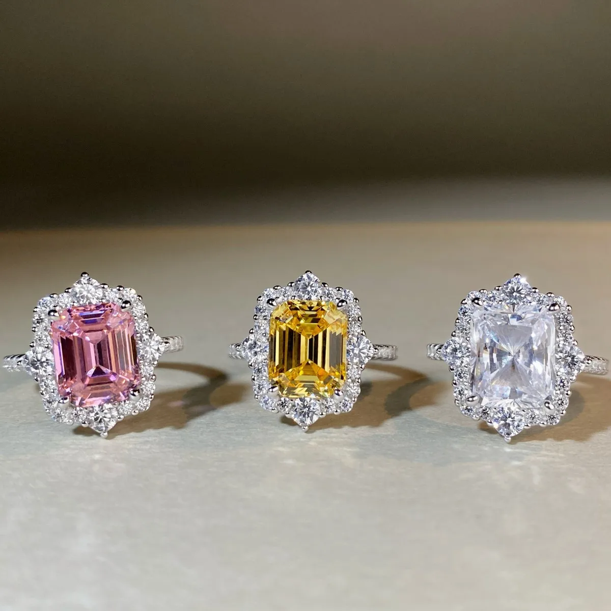 

S925 sterling silver pink diamond ring, special-shaped exaggerated luxury European and American rings do not fade