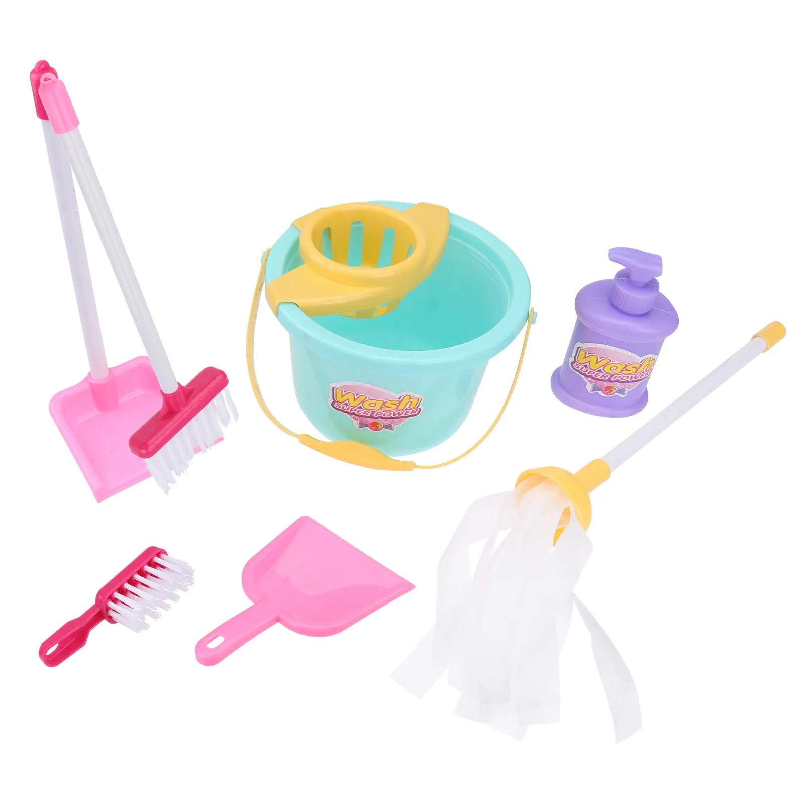 7 pcs 1 Set Kit Kids Pretend Play Role Play Cleaning Tools Children Cleaning Playset Broom Dustpan Sweeping