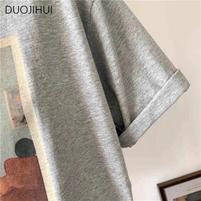 DUOJIHUI White Chic Printing Loose Casual Female T-shirts Korean Summer Basic O-neck Fashion Office Ladies Simple Women T-shirts