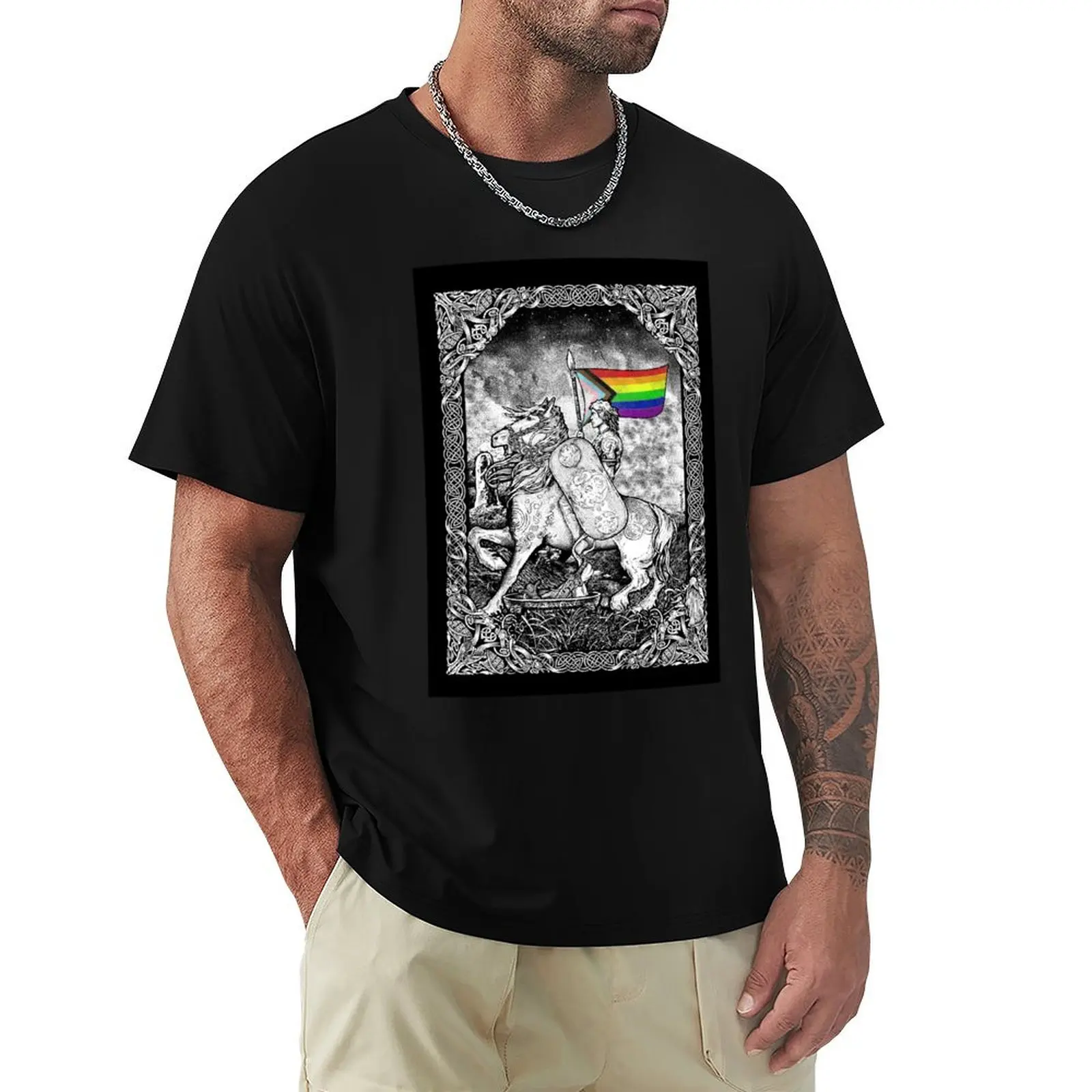 

Lugh with the Pride Flag on Tara T-Shirt plus size clothes croswit shirt man luxury designer mens t shirts casual stylish