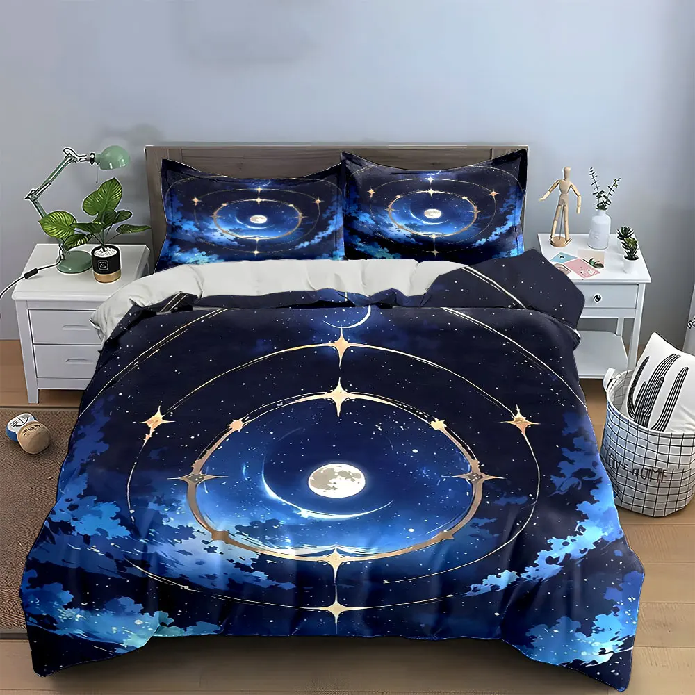 

Moon Starry Night Decor Set Bedding Set with 1 Duvet Cover 2 Pillowcases Single Double King Queen, Gift