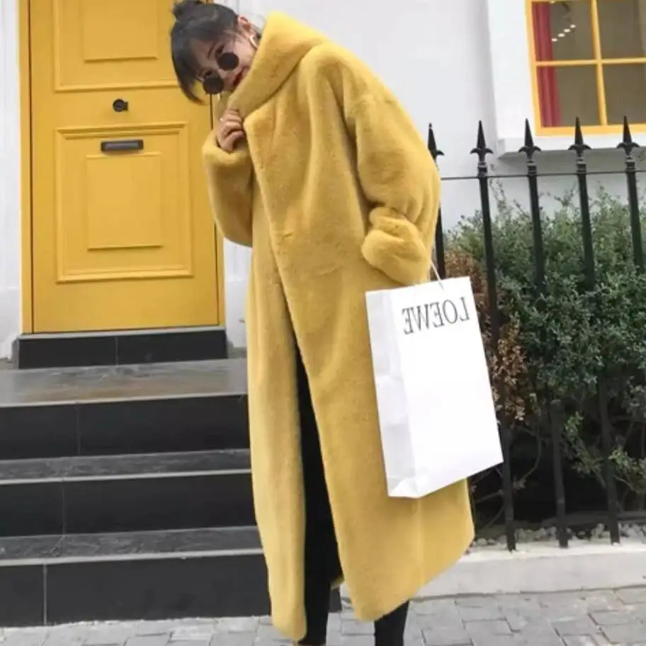 

Thick Faux Jacket Women Hooded Colorblock Autumn Winter Maxi Coat Long Warm Luxury Belt Fur Parkas Bontjas Furry Outerwear