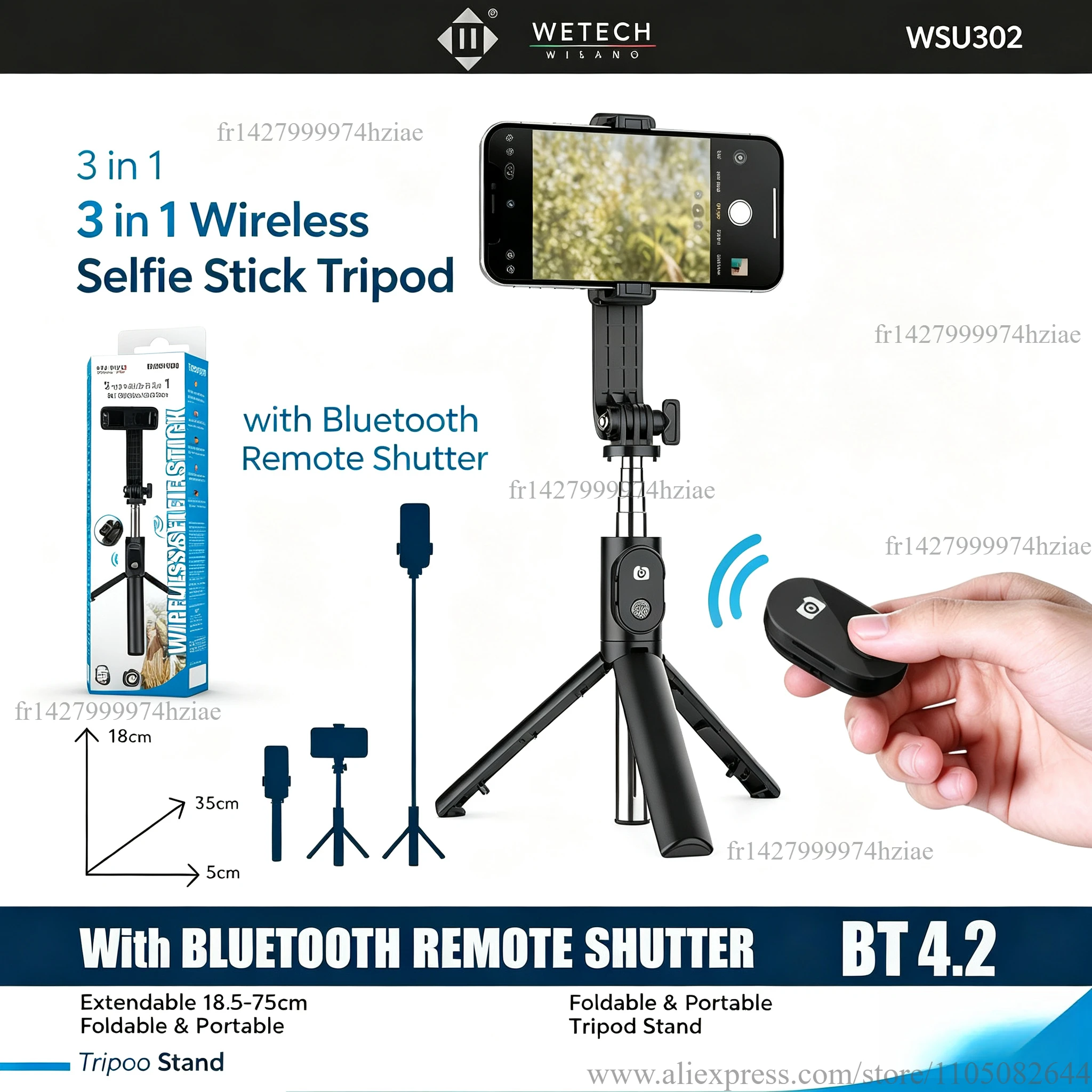 Bastone per selfie con treppiede e connettività Bluetooth, supporto pieghevole 3 in 1 per smartphone con telecomando Bluetooth, bastone per selfie portatile e allungabile, ideale per vlog e dirette