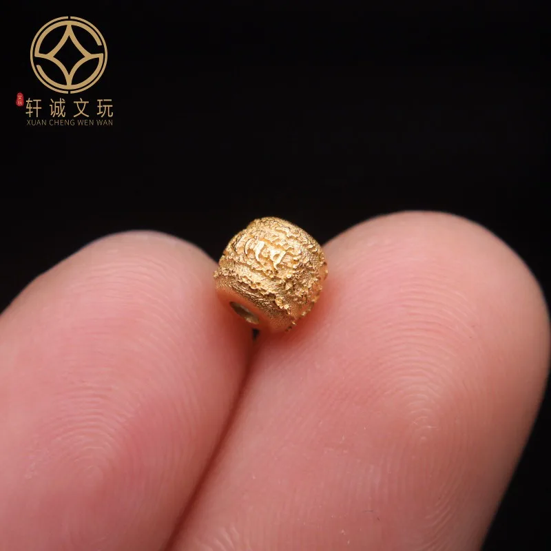 Original Fine Gold Plated Six Syllable Mantra Old Style Barrel Waist Spacer Loose Beads DIY Meditation Handmade Craft Accessory