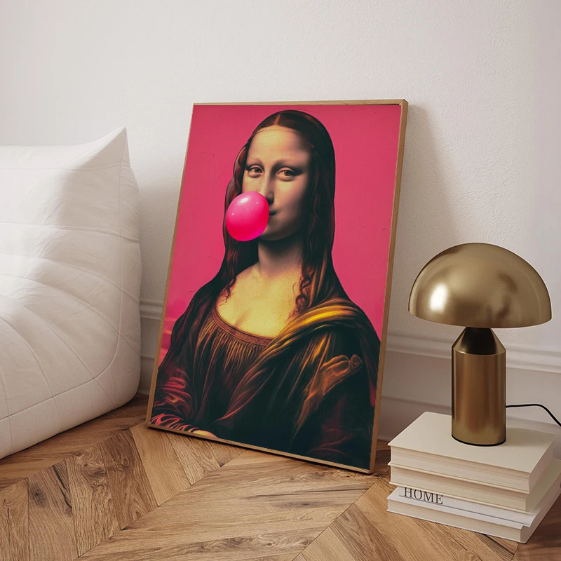Pop Audrey Hepburn Mona Lisa Bubble Gum Poster Fashion Canvas Painting for Wall Art Living Room Home Decor Cuadros