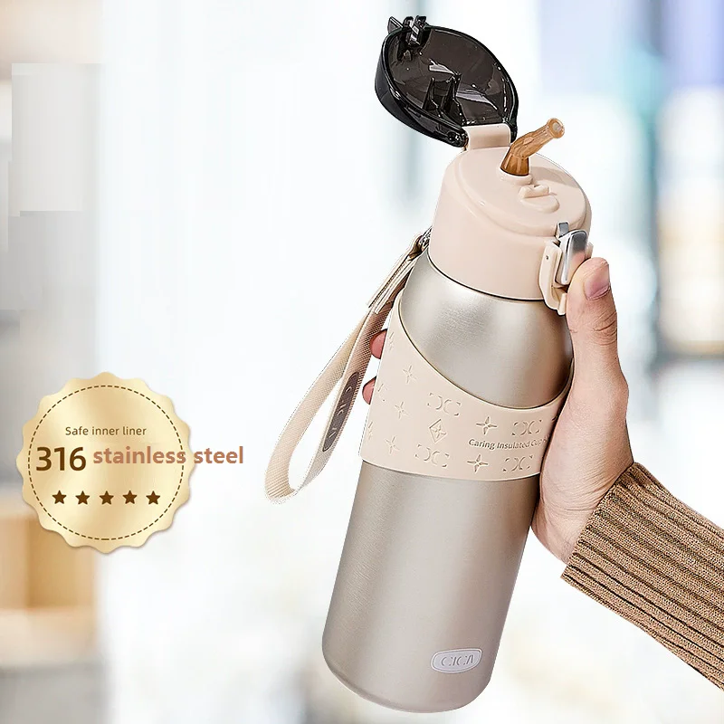 

500ml Tacuum Insulated Bottle 316 Stainless Steel Portable Sports Water Bottle with Straw for Travel Cycling& Outdoor Activities