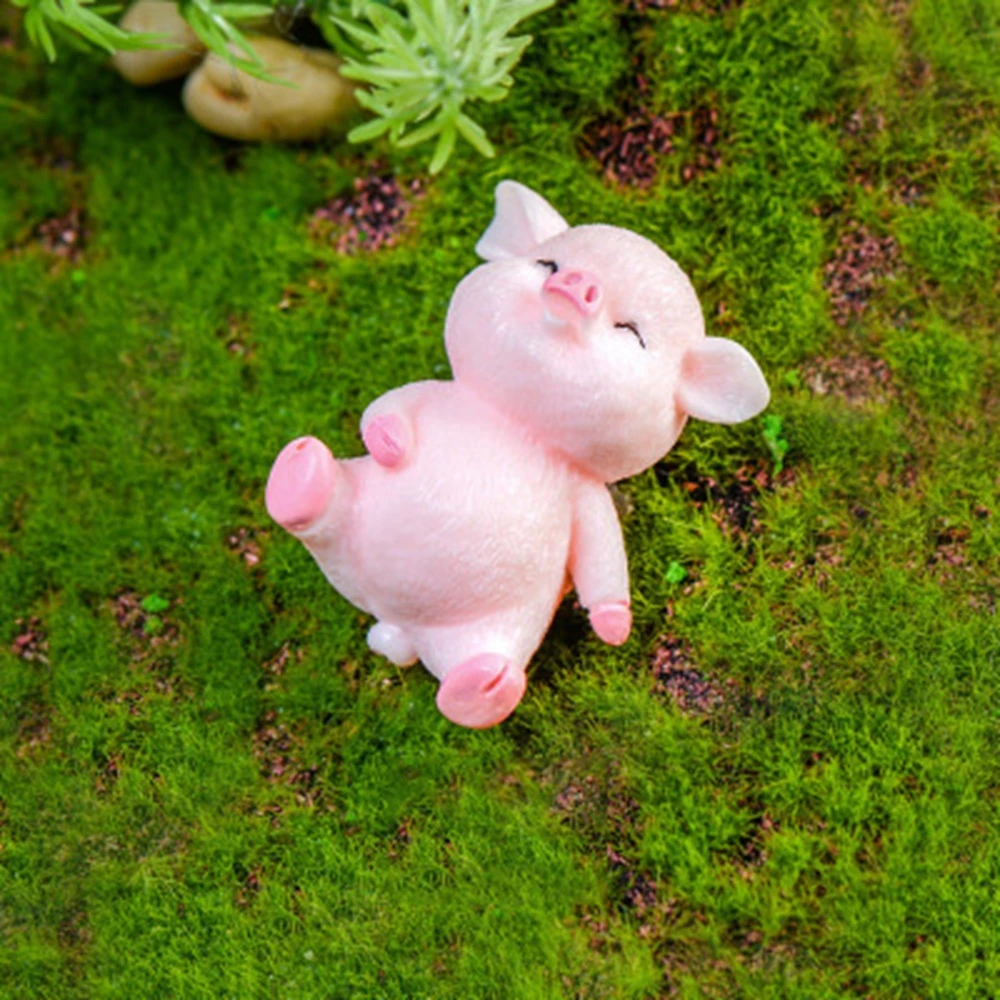 Mini Cute Animal Statue Model Naughty  Pig Miniature Micro Landscape Decoration Dollhouse Accessory Resin Craft