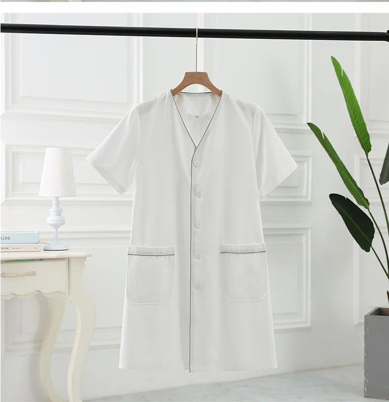 Plus Size Lab Coat Short Sleeve Doctor Nurse Dress Long Sleeve Medical Uniforms White Jacket with Adjustable Waist Belt For