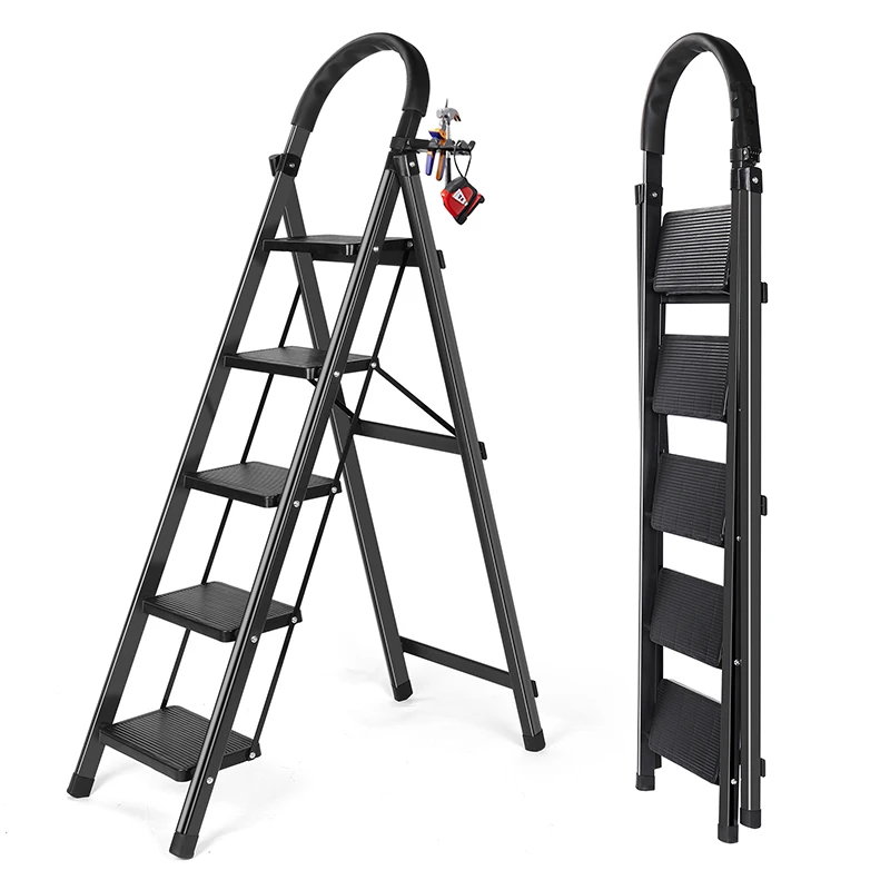 Ladder 5 Step Ladder, 5 Step Stool Folding Step Stool with Handrails, Sturdy Stool for Adult, Ladders 300LBS