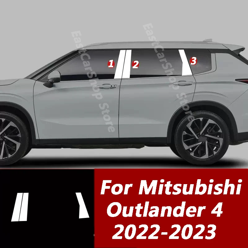 For Mitsubishi Outlander 4 2022 2023 Car Chrome Stainless Steel Middle Central Column PC Window B C Pillar Sticker Accessories