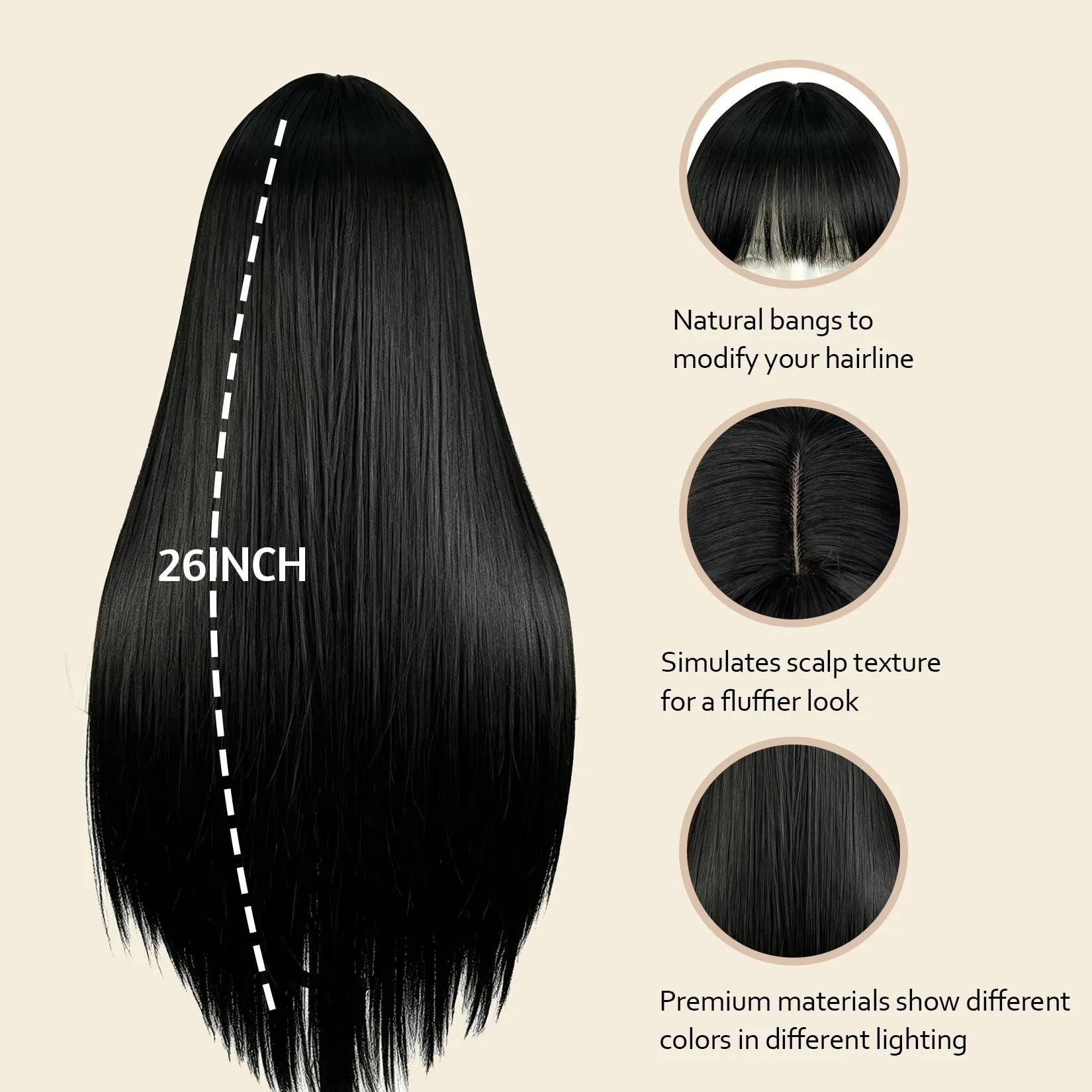 Long straight hair synthetic wig for costume party Halloween cosplay wig, character play wig, daily wig set