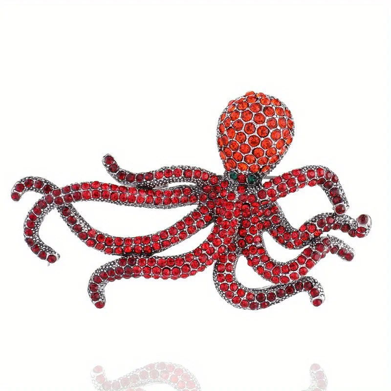 Creative Full Rhinestone Ocean Octopus Brooch Women Children Sea Animal Brooch Accessories Gift Funny Small Good Gift