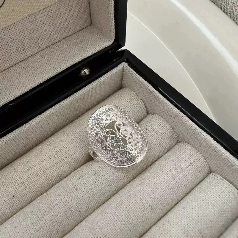Women's Vintage Handmade Adjustable 925 Sterling Silver Flower Ring