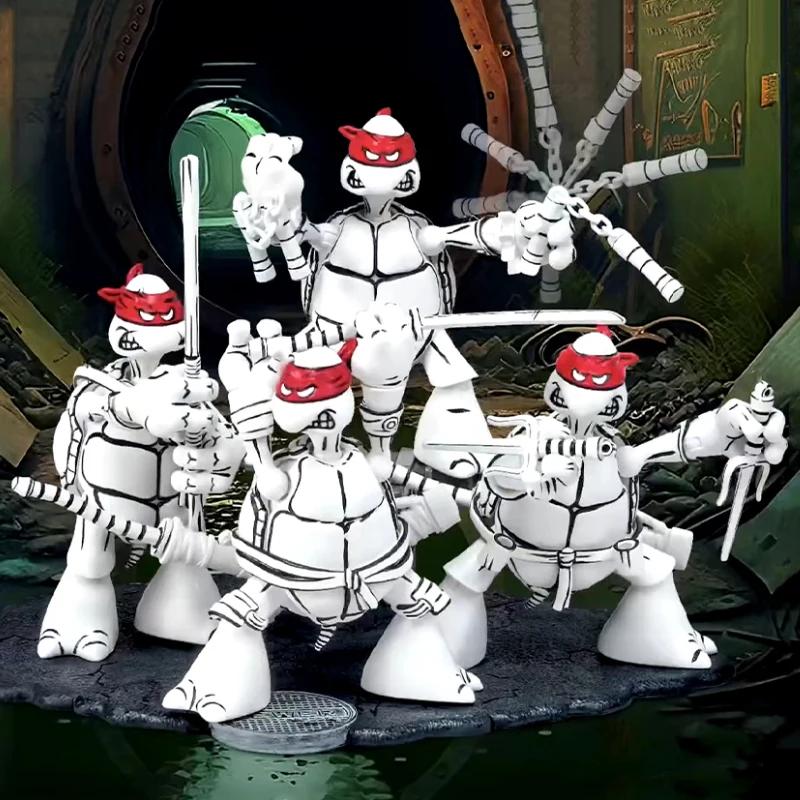 Original Playmates Tmnt Figure Original Drawing Sketch Black White Cartoon Version 40th Anniversary Limited Collectible Toy Gift