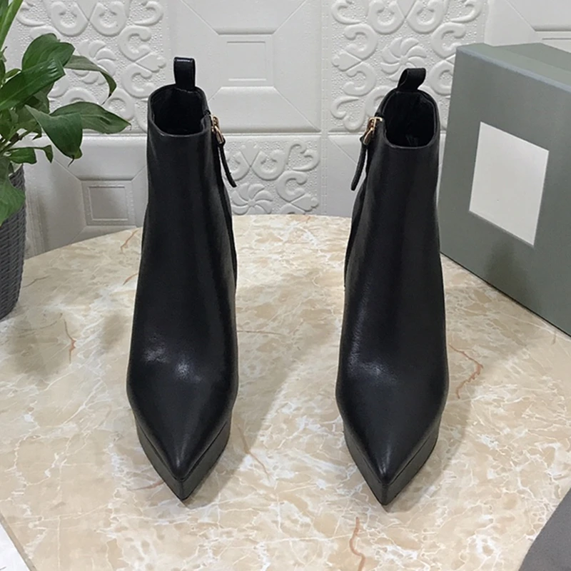 New Woman High-heeled Shoes Ultra high heel design 12cm Women's boots leather material Fashion boots