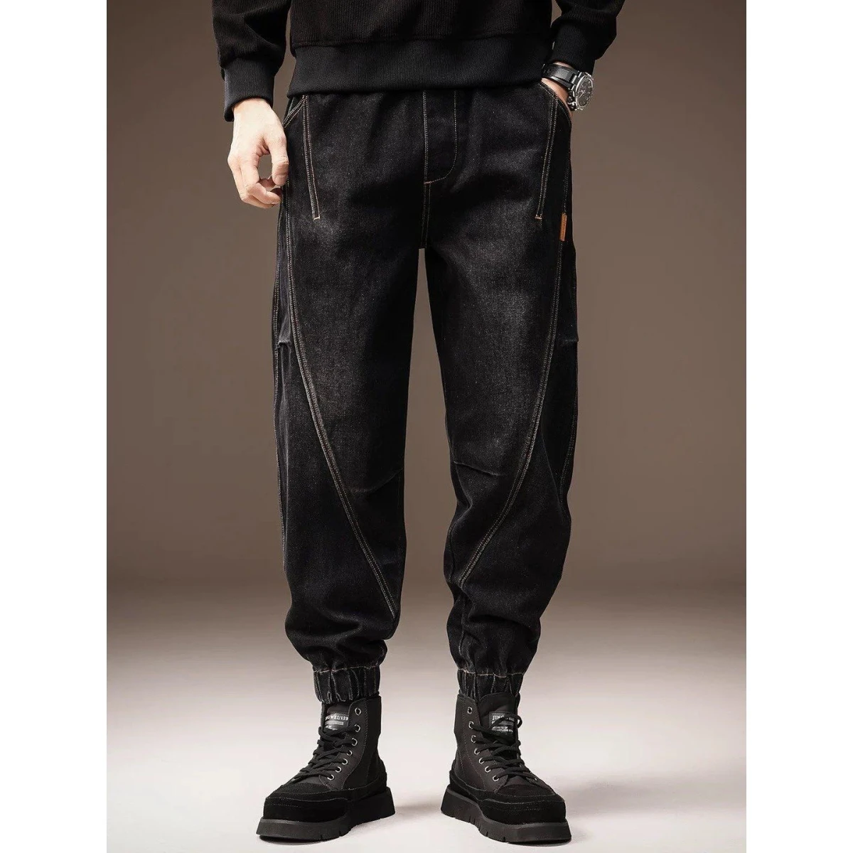 

Высококачественная американская рабочая одежда в стиле ретро, джинсы, мужские свободные повседневные длинные брюки с манжетами Харлан, смесь хлопка и полиэстера, защита от пятен и грязи...