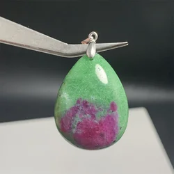 Natural Zoisite Pendants for Women Green Fuchsite Red Ruby Necklaces Fashion Jewelry Water Drop Healing Beads 925 Silver Stones