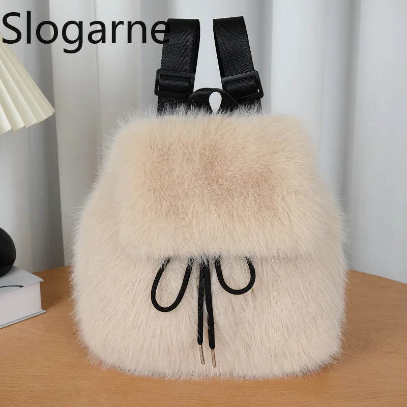 المرأة فو الثعلب الفراء على ظهره الشتاء رقيق حقيبة كتف طالب عادية الرباط المغناطيسي رفرف موضة حقائب السفر المدرسية #2