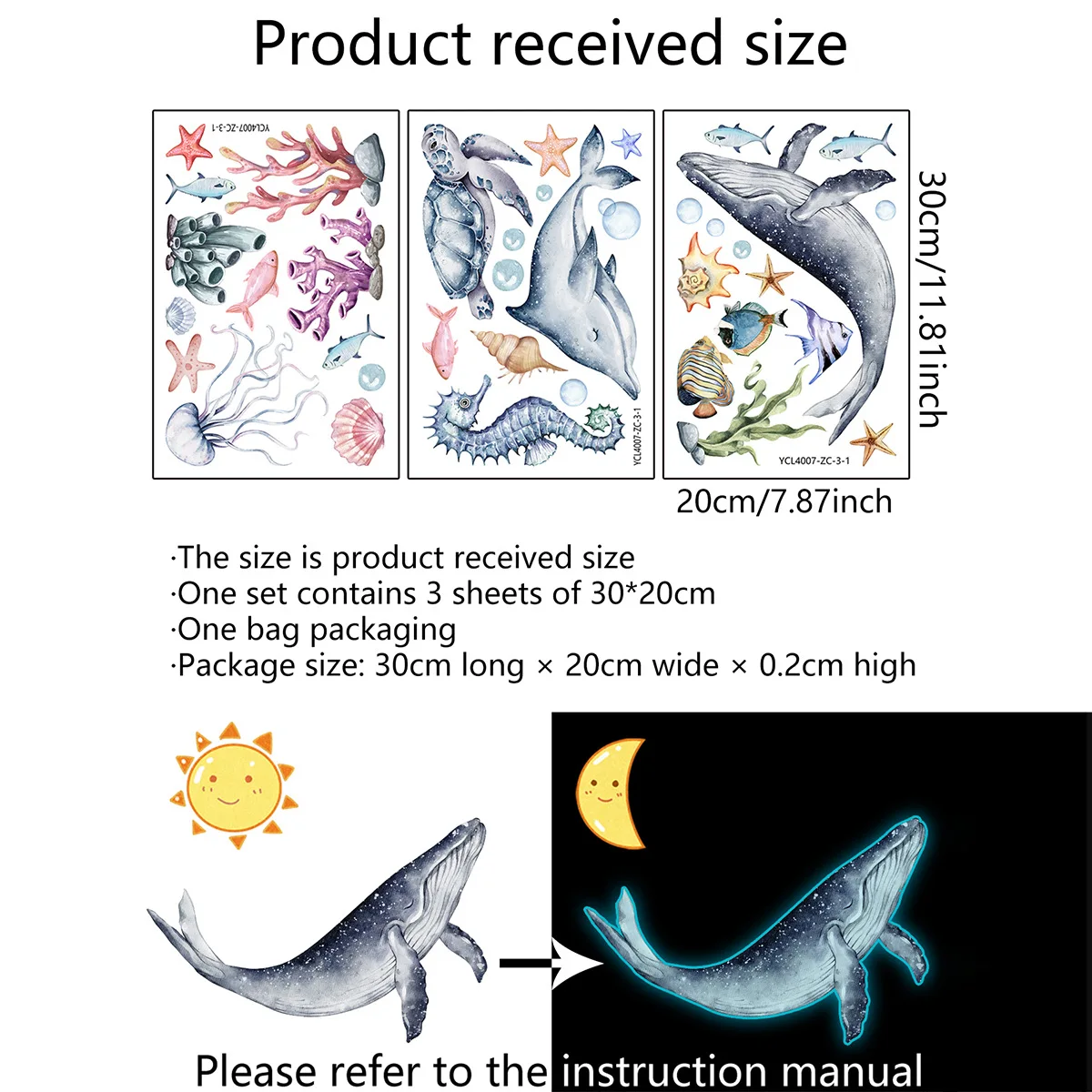ملصق حائط على شكل حيوانات المحيط المضيء لديكور غرفة نوم الأطفال، ملصق الحوت الفلوريسنت يتوهج في الظلام لتزيين المنزل #3