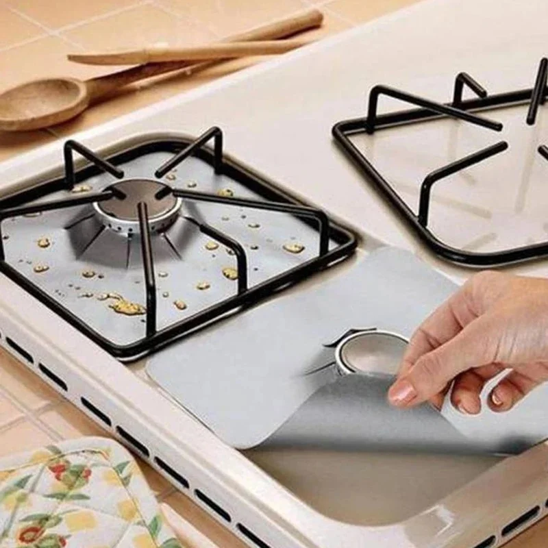 1/2/4/6Pcs Gas Stove Protectors Reusable   Burner Covers Kitchen Mat  Protector Cleaning Pad Liner Cover Black Silver Beige