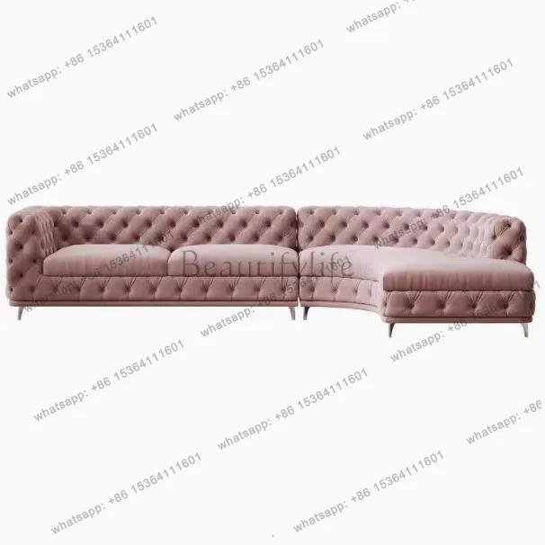 Pink curved corner sofa buckle fabric combination electric function storage removable and washable