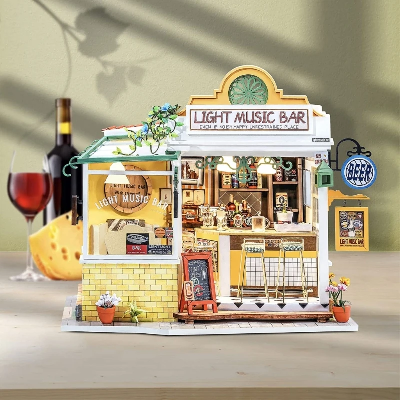 DIY มินิตุ๊กตาไม้บ้าน Miniature Building ชุดร้านกาแฟตุ๊กตาเฟอร์นิเจอร์ของเล่นสำหรับของขวัญวันเกิดหญิง