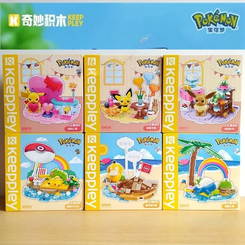 

Original Anime Pokemon Cartoon Assemble Building Blocks Model Toy Collection Pikachu Beach Party Kids Puzzle Building Block Toys