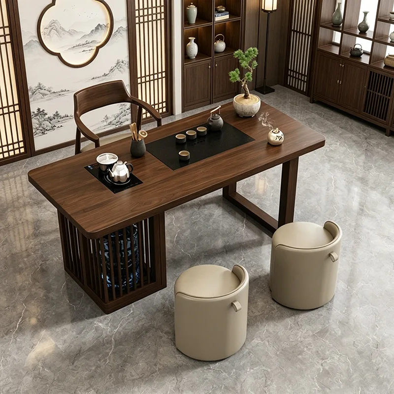 New Chinese style solid wood tea table small apartment balcony living room kung fu zen tea table tea table combination