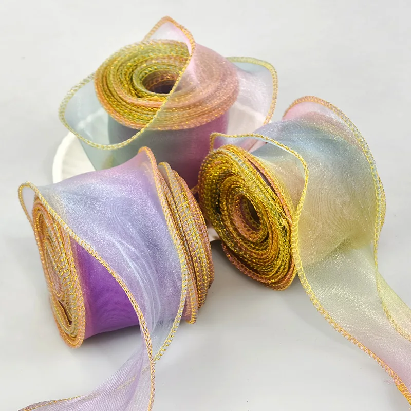 

6cm Wide Phnom Penh Rainbow Fishtail Yarn Cuffed Clothing Accessories Bow Ribbon Hair Accessories Handmade Diy Materials