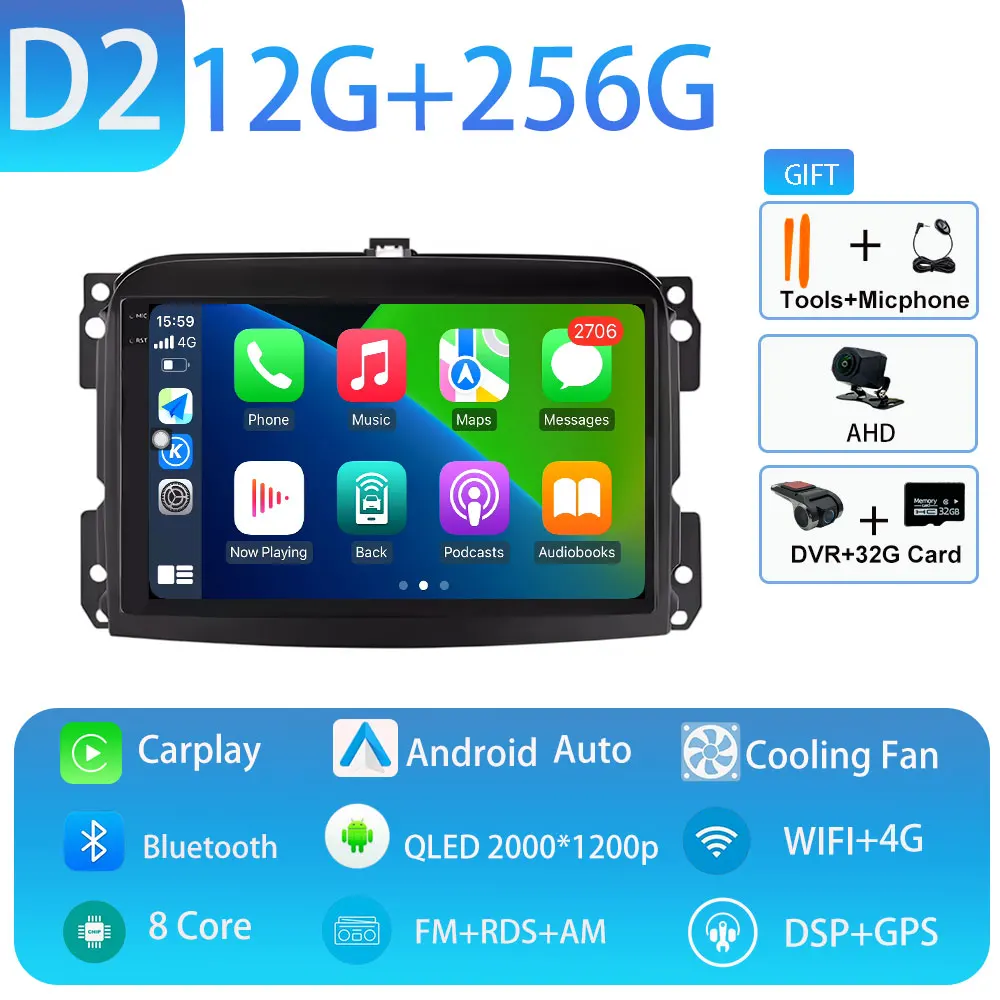 Android 15 voor Fiat 500L 2012-2018 Draadloze Carplay Stereo Scherm Autoradio GPS Navigatie Multimedia Speler 4G WIFI Head Unit